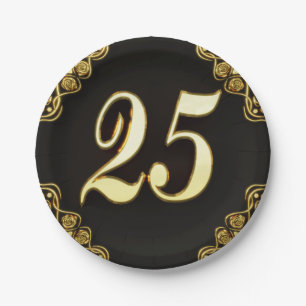 Prato De Papel 25 Aniversário ou Regal Dourado e Negro