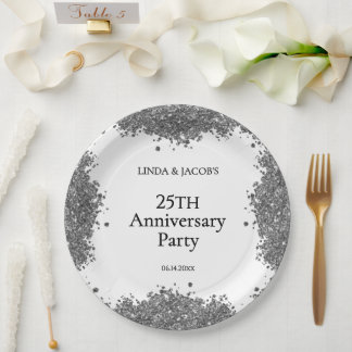 Prato De Papel 25th Wedding Anniversary Silver Faux Glitter