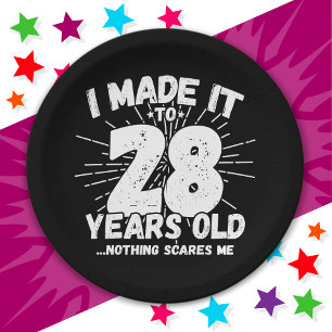 Prato De Papel 28 anos Sarcastic Meme Engraçado 28. Aniversário