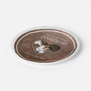 Prato De Papel 3º Aniversário do Casamento Coração do Couro