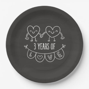 Prato De Papel 3º Aniversário Gift Chalk Hearts