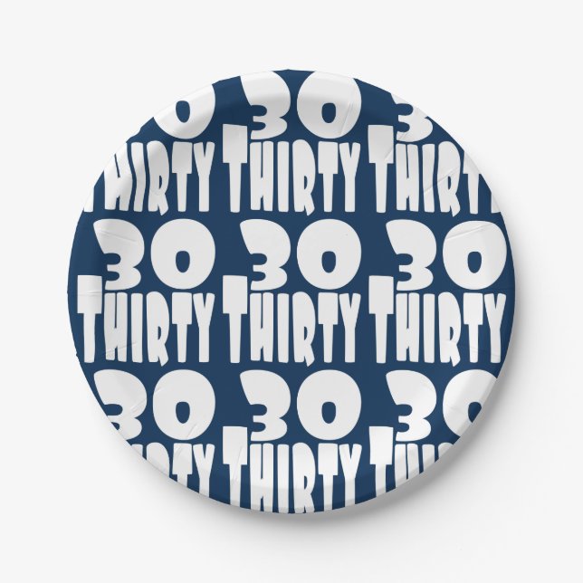 Prato De Papel 30º aniversário em letras grandes (Frente)