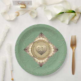 Prato De Papel 30/12 Pearl e Aniversário de Casamento Verde