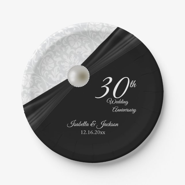 Prato De Papel 30 Pearl & Black Weding Design (Frente)