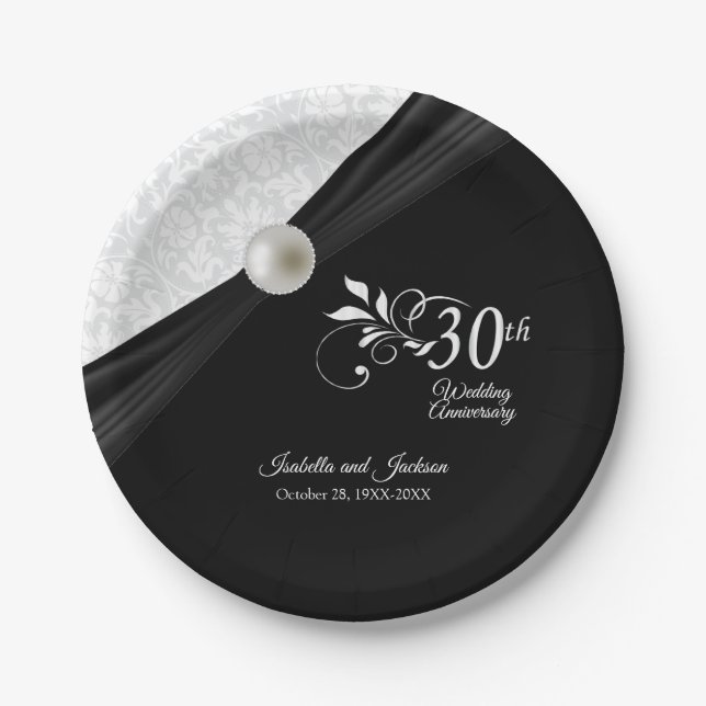 Prato De Papel 30 Pearl & Black Weding Design (Frente)