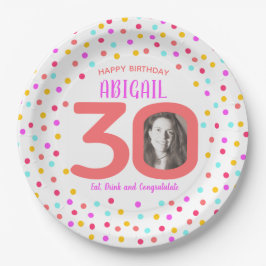 Prato De Papel 30 personalizado foto colorida coral confetti aniv