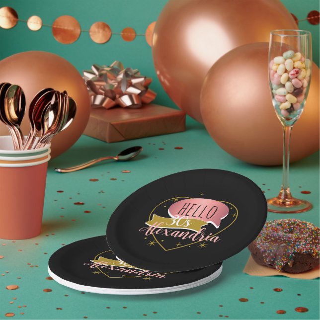 Prato De Papel 30th birthday hello 30 Personalized heart (Múltiplo)