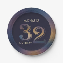 Prato De Papel 32º aniversário moderno de roxo escuro e ouro