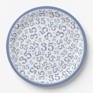 Prato De Papel 35 anos de padrão aleatório azul/branco