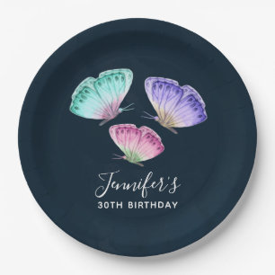 Prato De Papel 3 Borboletas Coloridas de Pastel Aquoso
