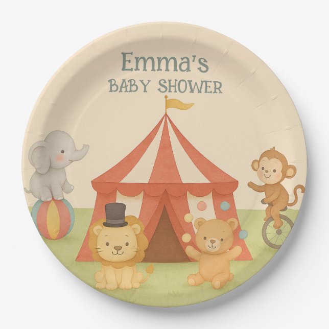 Prato De Papel 3 Ring Circus Baby Shower (Frente)
