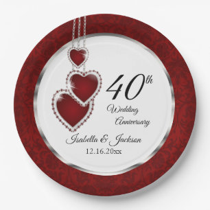 Prato De Papel 40º, 52º ou 80 Ruby Wedding Anniversário