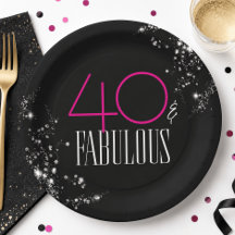 40 e Fabuloso Preto Rosa Glam Brilho Aniversário