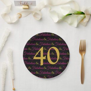 Prato De Papel 40 e Fabulosos Elegante Aniversário Rosa Dourado P