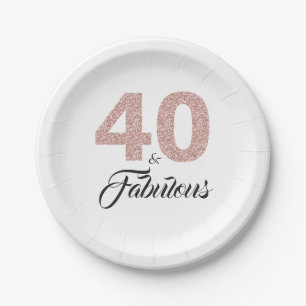 Prato De Papel 40 e partido de aniversário de 40 anos cor-de-ros