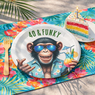 Prato De Papel 40 e um Macaco de Verão Divertido Aniversário de 4