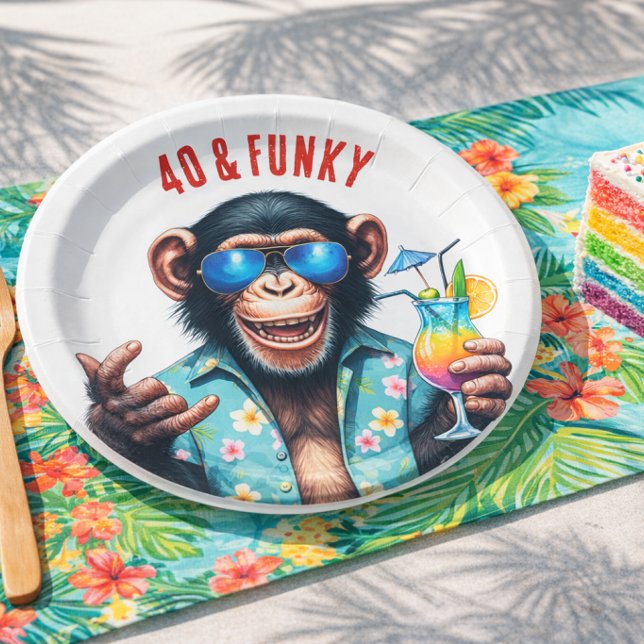 Prato De Papel 40 e um Verão Funky do Macaco de 40º Aniversário (40 and Funky Summer Monkey 40th Birthday Paper Plates)