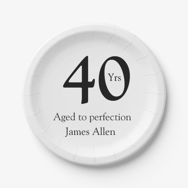 Prato De Papel 40 years aged to perfection birthday name simple  (Frente)