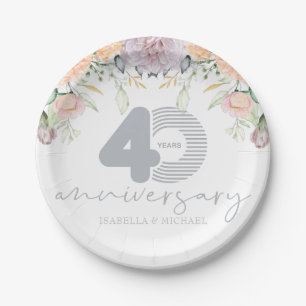 Prato De Papel 40th aniversário de casamento personalizado flora