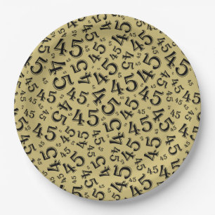 Prato De Papel 45.º Padrão de Número Aleatório Dourado/Preto