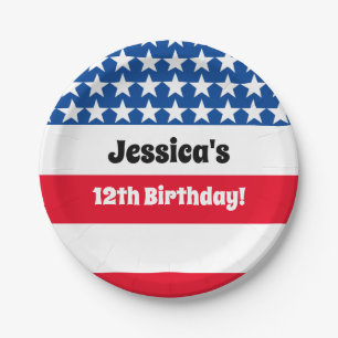 Prato De Papel 4 de julho bandeira dos EUA bandeira vermelha bran