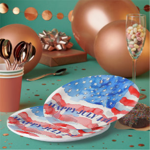 Prato De Papel 4 de julho - Estrelas brancas-brancas-brancas-verm