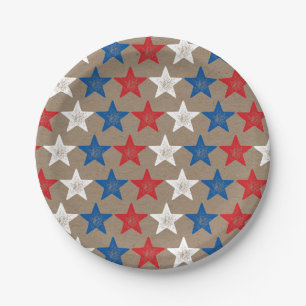 Prato De Papel 4 De Julho Grunge Stars Kraft Party Paper Plates