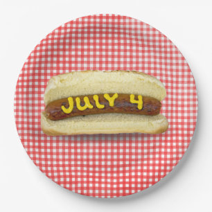 Prato De Papel 4 de julho Hot Dog em Gingham