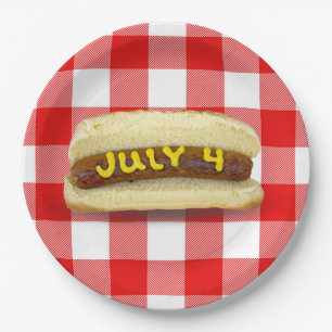Prato De Papel 4 de julho Hot Dog na Xadrez de Buffalo