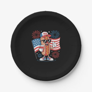 Prato De Papel 4 de julho Hotdog American Flag Patriotic Firewy