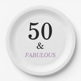 Prato De Papel 50ª Festa de aniversário de Texto Roxo Preto