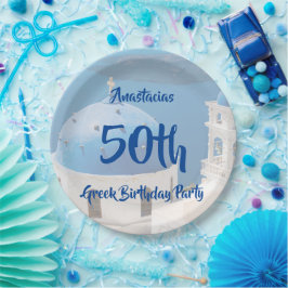 Prato De Papel 50ª Festa de aniversário grega personalizada