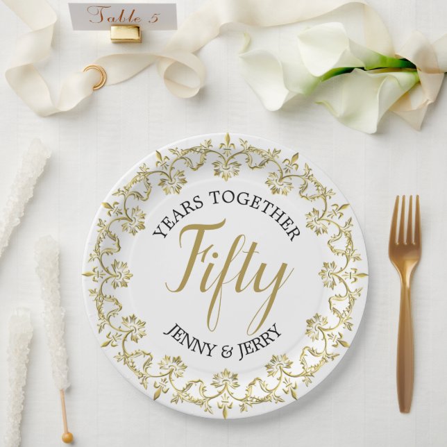 Prato De Papel 50º Aniversário de Casamento (Casamento)