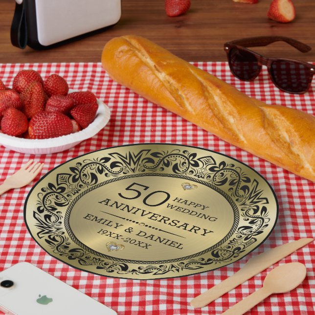 Prato De Papel 50º aniversário de casamento da armação negra (Piquenique)