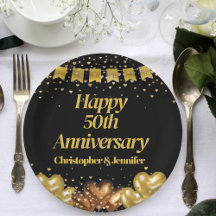 50º aniversário de casamento Feliz Negro e Dourado
