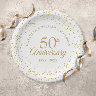 Prato De Papel 50º aniversário do casamento Dust Confetti Dourada