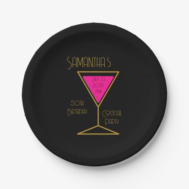 Prato De Papel 50º aniversário do Coquetel Dourado negro (Frente)