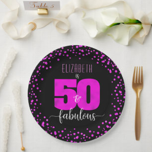 Prato De Papel 50º aniversário fabuloso de pontos de folha rosa