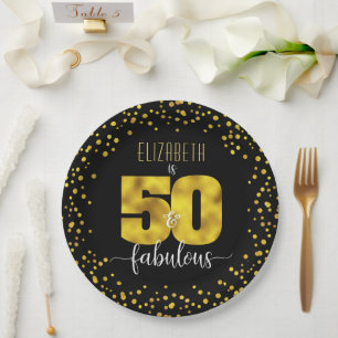 Prato De Papel 50º aniversário fabuloso folha de ouro pontos pr