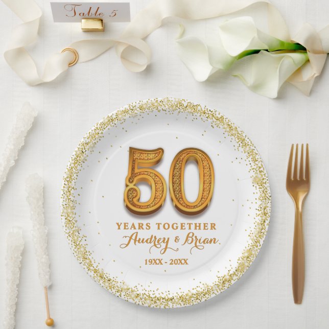 Prato De Papel 50º Aniversário Personalizado (Casamento)