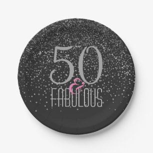 Prato De Papel 50 & aniversário elegante preto fabuloso da prata
