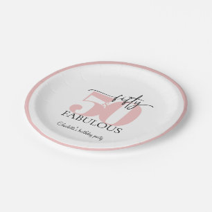 Prato De Papel "50 e fabuloso" Aniversário rosa e Preto