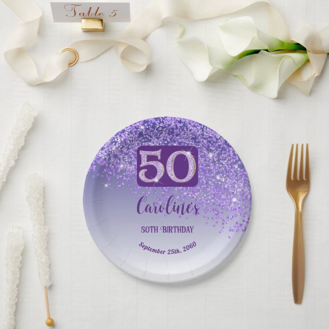Prato De Papel 50th Birthday Party Sparkle Purple Glitter (Casamento)