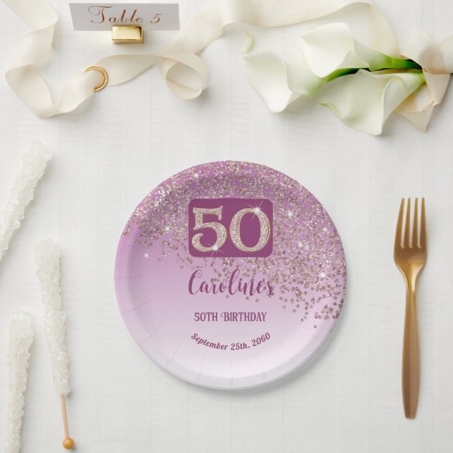 Prato De Papel 50th Birthday Party Sparkle Rose Gold Glitter (Casamento)