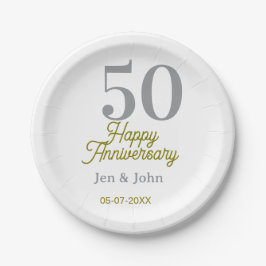 Prato De Papel 50th happy anniversary name date silver gold date 