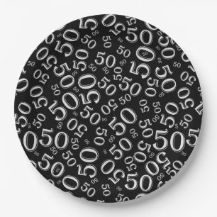 Prato De Papel 50th tema preto e branco da colagem da festa de