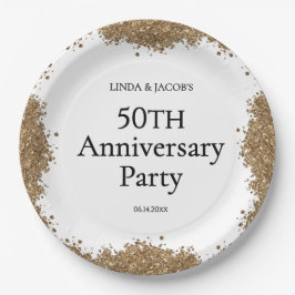 Prato De Papel 50th Wedding Anniversary Gold Faux Glitter