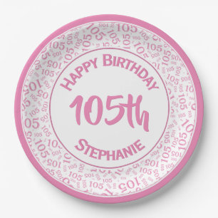 Prato De Papel 5 Birthday Modern Number Pnk/White