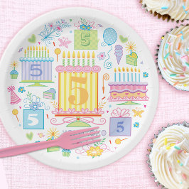Prato De Papel 5 Birthday Whimsical Girly