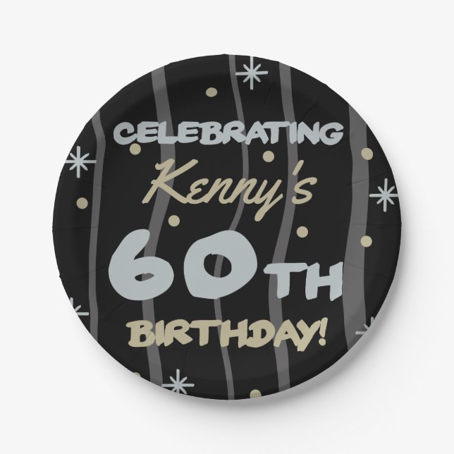 Prato De Papel 60ª Festa de aniversário Adicionar seu nome (Frente)